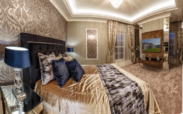 Master bedroom interior in brown tones