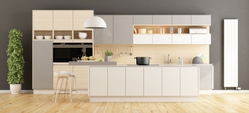 White and gray modern kitchen with island - 3d rendering